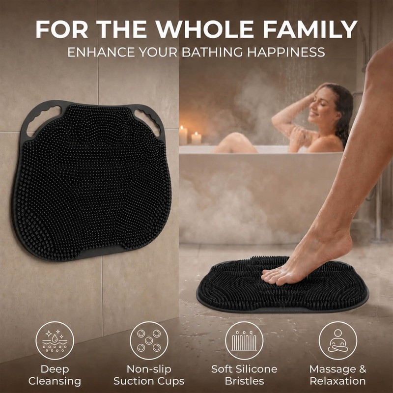 Shower Foot Scrubber Mat Non-Slip Silicone Body Scrubber Black