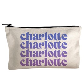 Moonlight Makers, Charlotte Ombre Canvas Makeup Bag, Pencil Pouch, Cute Travel Accessories for Women, 100% Cotton Cosmetic & Toiletry Bags, Blue