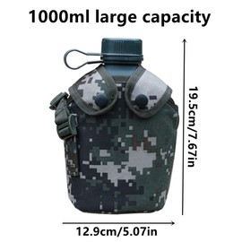 HNJZX Camouflage kettle,Titanium Military Canteen Cups,Aluminum Military Canteen Water Bottle,Army Style Water Bottle Canteen Cover Bag for Camping Hiking Backpacking Hunting (Woodland Camouflage)