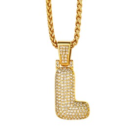 Richsteel Bubble Letter Necklace Gold Iced Initial L Mens Necklaces Rock Jewellery