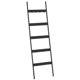 ELYKEN Blanket Ladder for Living Room, Farmhouse 5 -Tier Quilt Holder with 4 Removable Hooks for Bathroom, Wood Towel Rack Display, Wall Anchor Leaning Decorative Stand for Home Decor, Black