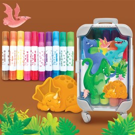The Piggy Story Dinosaur World On-the-Go Color Pop Stamp n Color Marker Set with 10 Double-Sided, Scented Markers in Rolling Suitcase