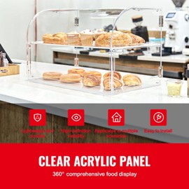 Happybuy 2-Tier Bakery Display Case, Acrylic Countertop Display Box with Rear Door Access & Removable Shelves for Donuts, Bagels, Cakes & Cookies, 22" x 14" x 14"