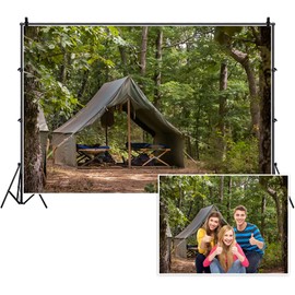 Yeele 10x8ft Scouts Forest Camping Photography Backdrop Summer Camp Green Canvas Tent Background Jungle Explore Hiking Woods Adventure Tree Plant Suburb Picnic Outdoor Campground Photo Studio Props