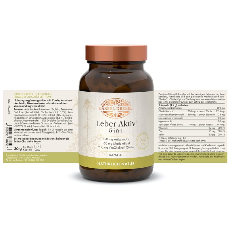 Liver Active 5-in-1 Capsules (60 Pieces) Choline, Milk Thistle, Dandelion,