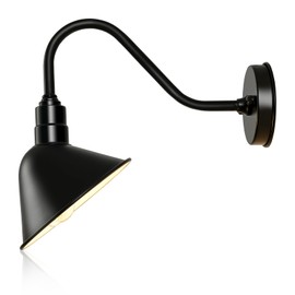 Naurham 8 Inch Gooseneck Barn Sign Lights Outdoor, Black and White Angle Shade Outdoor Sign Lighting Fixture, Vintage Antique Farmhouse Style for Store Restaurant Porch Garage (8" Diameter, 1 PC)