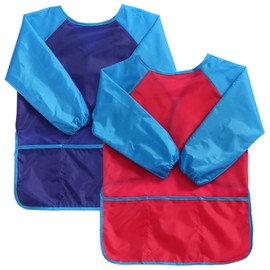 Torytoe Painting Apron, Pack of 2 Craft Aprons Children Waterproof Painting Coat with Sleeves and 3 Pockets for Children from 7 to 12 Years for School Art Painting Cooking Nylon (Blue + Pink), Blue +