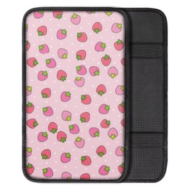 UNICEU Car Interior Decor Accessories Center Console Armrest Cushion Pad, Pink Strawberry Cute Print, Neoprene Armrest Box Protector Cover