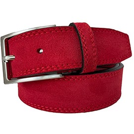 MENS ITALIAN SUEDE BELT 35MM FORMAL CASUAL (RED, MEDIUM-33-35-INCHES)