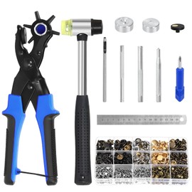 Tanstic 350Pcs Snap Fasteners Kit, Belt Hole Puncher, Leather Hole Punch, Leather Rivets, Metal Snap Buttons, Ruler, Rubber Hammer for Belts Bags Jackets Shoes DIY Craft