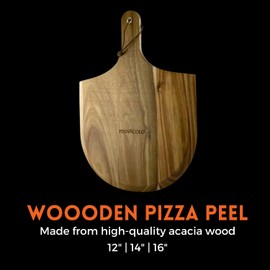 PINNACOLO 16 Inch Acacia Wooden Pizza Peel - Lightweight and Sturdy, Perfect for Homemade Pizza, Bread, and Pastries (Natural Wood Grain)