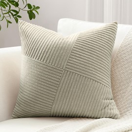 Sungeek Set of 1 Soft Corduroy Decorative Cushion Cover 45x45cm Striped Pinwheel Patchwork Textured Throw Pillow Cases Farmhouse Solid Square Pillow Covers 18x18 Inch for Sofa Bed Couch, Neutral Taupe
