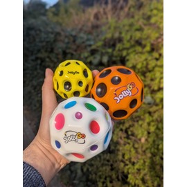 JollyGo Moonball, Jumpball, 9 cm, Large Moon Ball, A Popping Sound, High Jumping Rubber Ball, Spaceball, Big Bouncing Balls, Moonball, Gift for Children, XL, Easy to Grip, Original (Dark Blue)