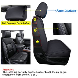 LUCKYMAN CLUB Chevy Silverado/Sierra Front Seat Cover X04-S3, Fit 2007-2025 1500/2500 HD/3500 HD Crew, Regular, Double/Extended Cab with Water Proof Faux Leather (Front only, Black)