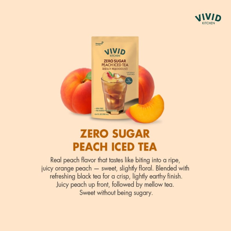 VIVID KITCHEN Peach Iced Tea Pouch Drinks – Zero Sugar,