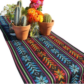 Del Mex Woven Rebozo Style Mexican Table Runner Scarf (Black)