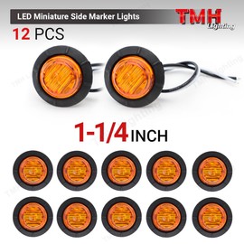 12 Pcs TMH 1-1/4 Inch Mount Amber LENS & Amber LED Clearance Markers, side marker lights, led marker lights, led side marker lights, trailer marker light for Truck Bus RV Pickup 12V DC