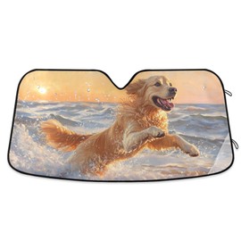 Car Windshield Sunshade Foldable A Happy Golden Retriever Sun Visor Protect UV Rays for Most Sedans SUV Trucks Lowers Cabin Temperature, Keeps The Interior of The Car Cool 53 x 23.5 Inch
