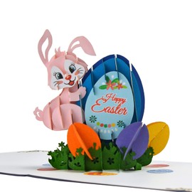 Cute Happy Easter Bunny Pop Up 3D card. Special Occasion Easter Celebration, a delightful surprise greeting card for Kids,Children,Family and Friends. 15cmx15cm