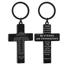 Miss Chipmunk Cross Keychains for Men Football Bible Verse Mens Keychain,Mens Accessories Gift (Joshua 1:9, Black)