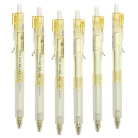 Cooapen Retractable Quick Dry Ink Pens, 6 Pcs Black Ink Pens, 0.5mm Fine Point Gel Pens with Soft Silicone Grip, Smooth Writing Pens for Office School Supplies Gifts (Transparent Yellow)