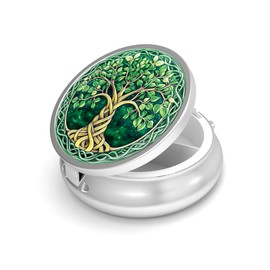 VANCANYOHO Pill Box, Pill Container for Purse & Pocket, Small Pill Case, Metal Decorative Pill Holder, Cute Mini Portable Pill Organizer to Hold Supplements, Vitamins, Fish Oil, BPA-Free(Tree of Life)