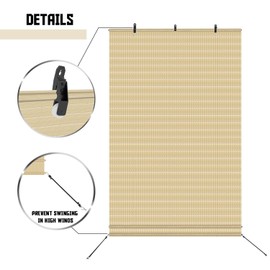 TANG Exterior Roller Shade Roll up Shade for Patio Deck Porch Pergola Balcony Backyard Outdoor Blinds Light Filtering Block UV Rays 7'W x 9'L Hollow Out Striped Beige