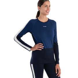 Icebreaker Women's Merino 200 Sonebula Long Sleeve Thermal Top - Midnight Navy/Royal Navy/Snow/CB - Medium