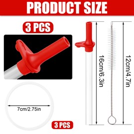 3 x Replacement Straws for Zak Cups with Bite Valve for Zak Designs Kelso Kids 15 oz Reusable BPA Free Drinking Straw Cup Accessories with Zak Designs Brush and 3 Seals for Water Bottles