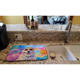 Caroline's Treasures DAC2515DDM Great Pyrenees Hippie Dawg Dish Drying Mat Absorbent Dish Drying Mat Pad for Kitchen Counter Dish Drainer Mat for Countertop, 14 x 21", Multicolor