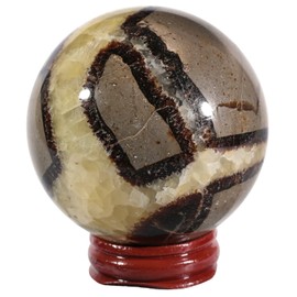 mookaitedecor 61-70mm Natural Septarian Crystal Ball Sphere Ornament with Stand, Septarian Nodule Dragon Stone Healing Crystal Geode Ball Gift Reiki Chakra Meditation Room Decor Witchcraft Wiccan Gift