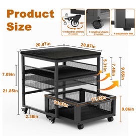 21x21in Mini Fridge Stand with Storage, Heavy Duty Mini Fridge Table with 4 Lockable Wheels for Coffee Bar 220LBS Compact Beverage Refrigerator Stand Cabinet Dorm Fridge Cart for Office Home (Black)