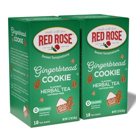 Red Rose Sweet Temptations Dessert Tea Gingerbread Cookie, Zero Carbs, Zero Sugar Bursting with Flavor Caffeine-Free Delicious Beverage Herbal Tea, 18 Count Naturally Flavored Herbal Tea Pack of 2