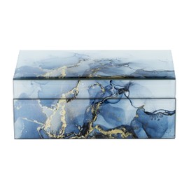 8" x 5" Decorative Wooden Storage Box - Contemporary Blue and Gold Decoupage Memory Box for Decorative Home Display - Jewelry Storage