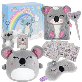 Koala Gifts for Girls, Kids Koala Plush Toys Set with Pillow, Secret Diary, Ballpoint Pen, Stickers, Birthday Gifts for Little Girls Age 5 6 7 8 9 10-12 Years Old