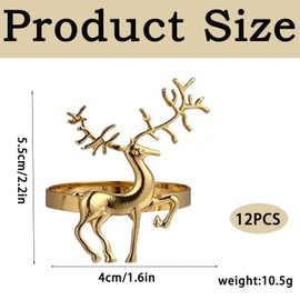 Pack of 12 Napkin Rings Christmas, 4 cm Reindeer Napkin Holder, Piece Set of Christmas Reindeer Napkin Rings Gold, Reindeer Napkin Clasp for Christmas