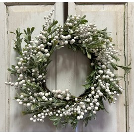 22-24" Diameter Round Glittered Green Mistletoe and White Berry Front Door Wreath for Christmas and Winter