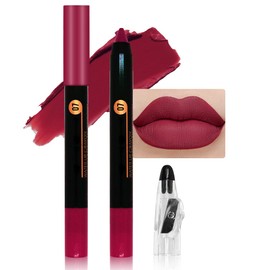 JUAAZIN Purple Red Crayon Matte Lipstick Lip Liner Pencil, Moisture Smooth Lipstick Pencil, With pencil sharpener Sharpenable Lip Pencil, Ultimate Lip Crayon for Women Smudgeproof Waterproof 07#