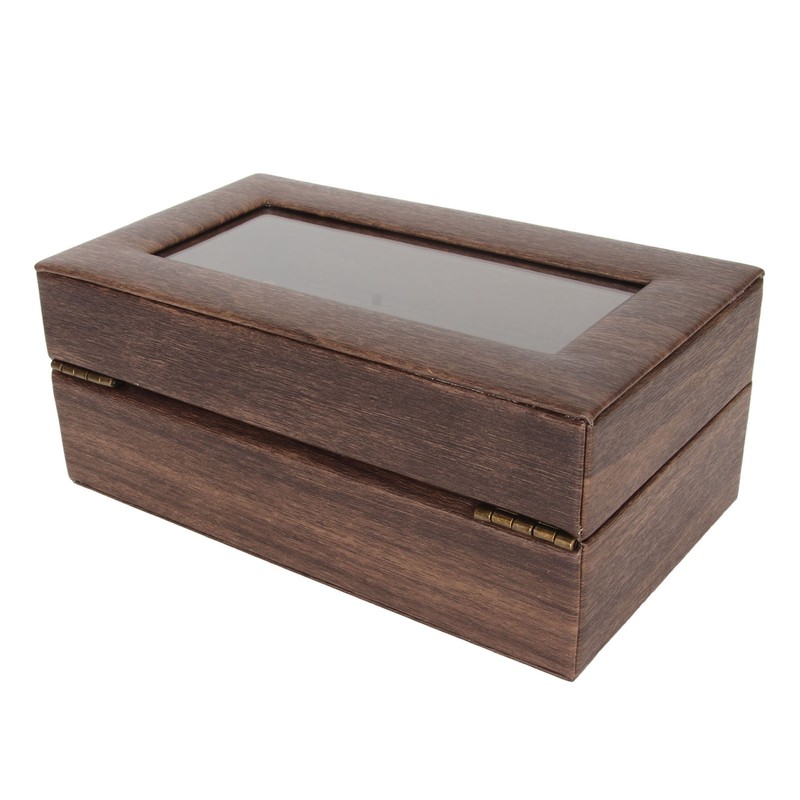 3 Slot Watch Display Case Wood Detachable Pillow Glass Cover