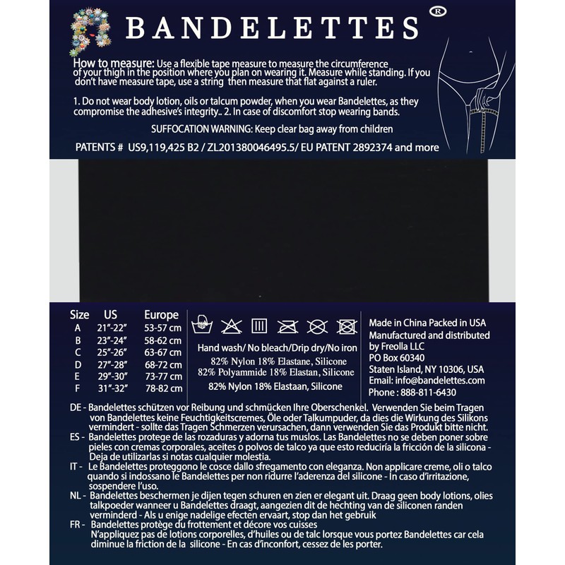 Bandelettes Sexy Anti-Chafing, Elastic Thigh Bands, Prevent Friction - Black