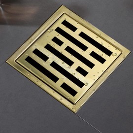 4 Inch Square Shower Floor Drain, Shower Drain Kit with Flange, Square Shower Drain, SUS 304 Stainless Steel Floor Drain,Brushed Gold