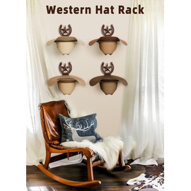 Cowboy Hat Rack Wall Mount for Wide Brim Hats Rustic Horseshoe Hooks with Texas Star Metal Hat Hanger Organizer for Closet Horse Trailer Entryway Bedroom Barn Farmhouse Western Decor, 4 Pack, Bronze
