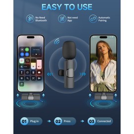 Caiord Professional Wireless Lavalier Microphone for iPhone iPad (14 and Below), Cordless Omnidirectional Clip Mic, Plug-Play Microphone for Interview Video Podcast Vlog YouTube