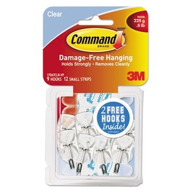 - Clear Hooks & Strips, Plastic/Wire, Small, 9 Hooks w/12 Adhesive Strips per Pack