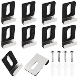 10pcs Heavy Duty Mirror Hanging Kit, Heavy Mirror Mounting Hardware Mirror Clips for Wall Mounting, Wide Channel Mirror Hanger for the Wall Mirror Hooks with Screw for Frameless Mirror (Silver, Small)