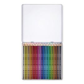 STAEDTLER Noris Colour Colouring Pencils, Non-Slip Soft Surface, High Break Resistance, Made from Upcycled Wood, Intense Colours, Hexagonal Format, 24 Coloured Pencils in Metal Case, 185 M24