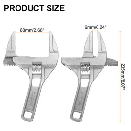 HARFINGTON Adjustable Plumbers Wrench 2.68" Large Opening Wide Jaw Short Shank Aluminium Alloy Bathroom Spanner Wrench for Bathroom and Plumbing Fixtures, Silver