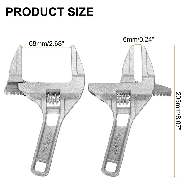 HARFINGTON Adjustable Plumbers Wrench 2.68" Large Opening Wide Jaw Short