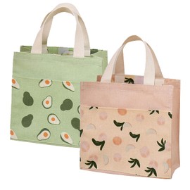 Pack of 2 Fabric Bags with Handles, Small Fabric Bags with Handles, Shopping Bag, Cotton Bag, Carry Bags, Reusable for School, Office, Travel, Holiday, Camping (Green + Pink, 22 x 22 cm)