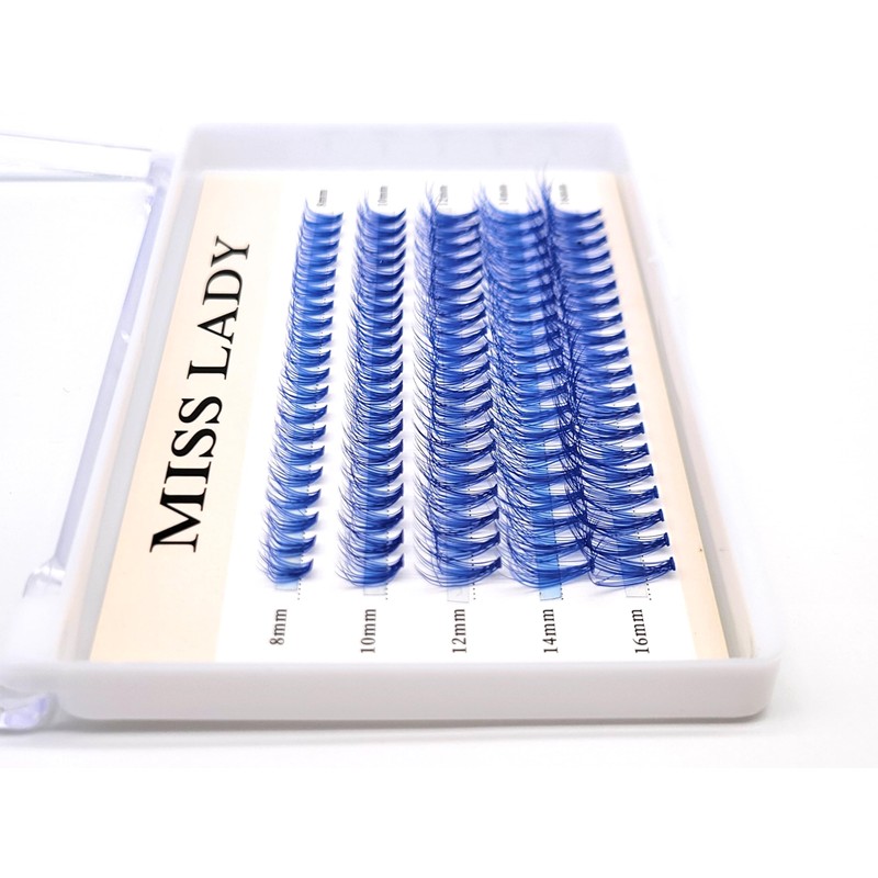Colored Blue Lash Clusters, 3D Volume 20D Curl C, Thickness